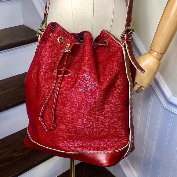 MULBERRY Red Scotchgrain Caviar Leather Drawstring Bucket Crossbody Shoulder Bag - Picture 3 of 17